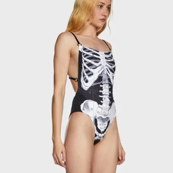 NEW NWT Dolls Kill Towers Skeleton Swimsuit Size M Medium - Picture 6 of 11